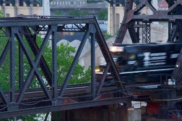 Train on Bridge Cleveland Innerbelt Bridge Construction