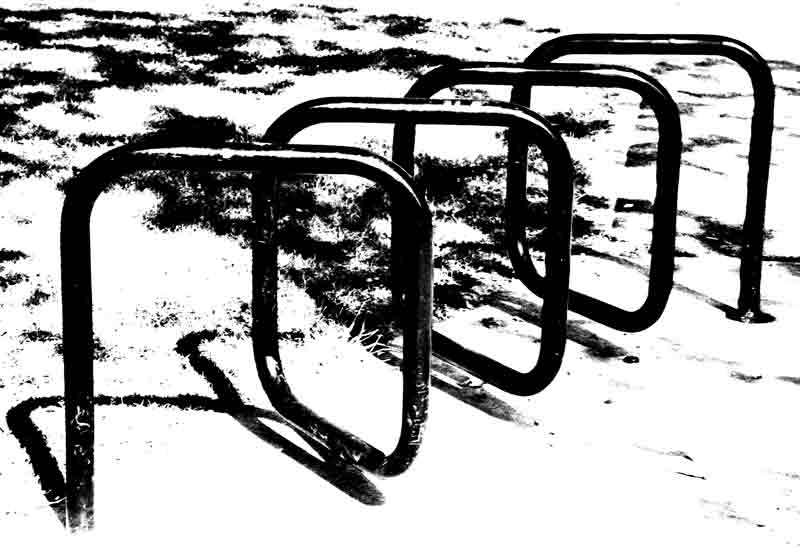 Abstract Bike Rack in Lincoln Park. BW film